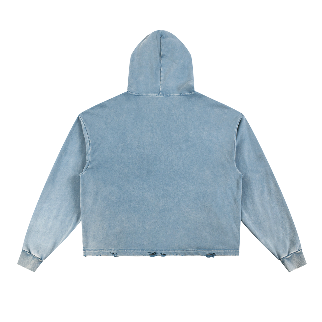 Blue. Crop Frayed-Hem Hoodie