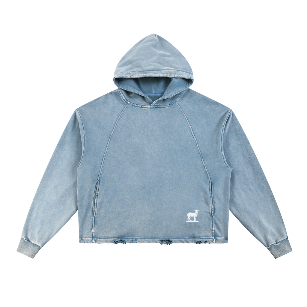 Blue. Crop Frayed-Hem Hoodie